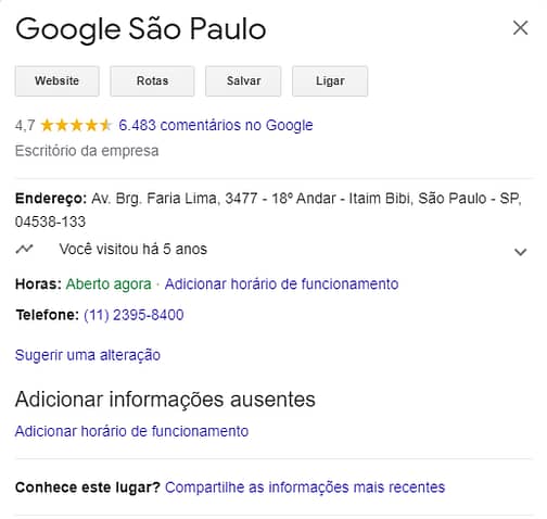 Ficha Google Meu Negócio